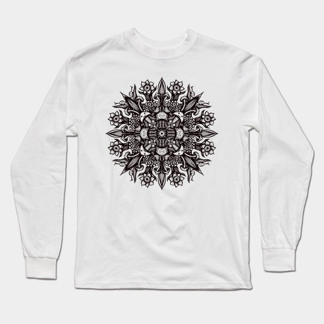 Trippy black and white psychedelic abstract mandala Long Sleeve T-Shirt by Boriana Giormova